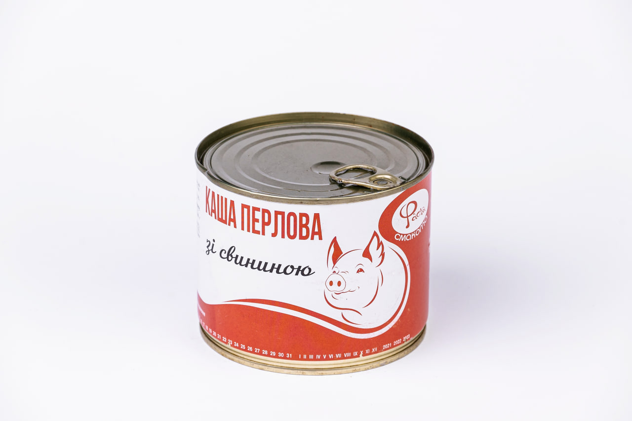 Каша Перлова зі свининою ТМ Файна Смакота ЖБ 525г.